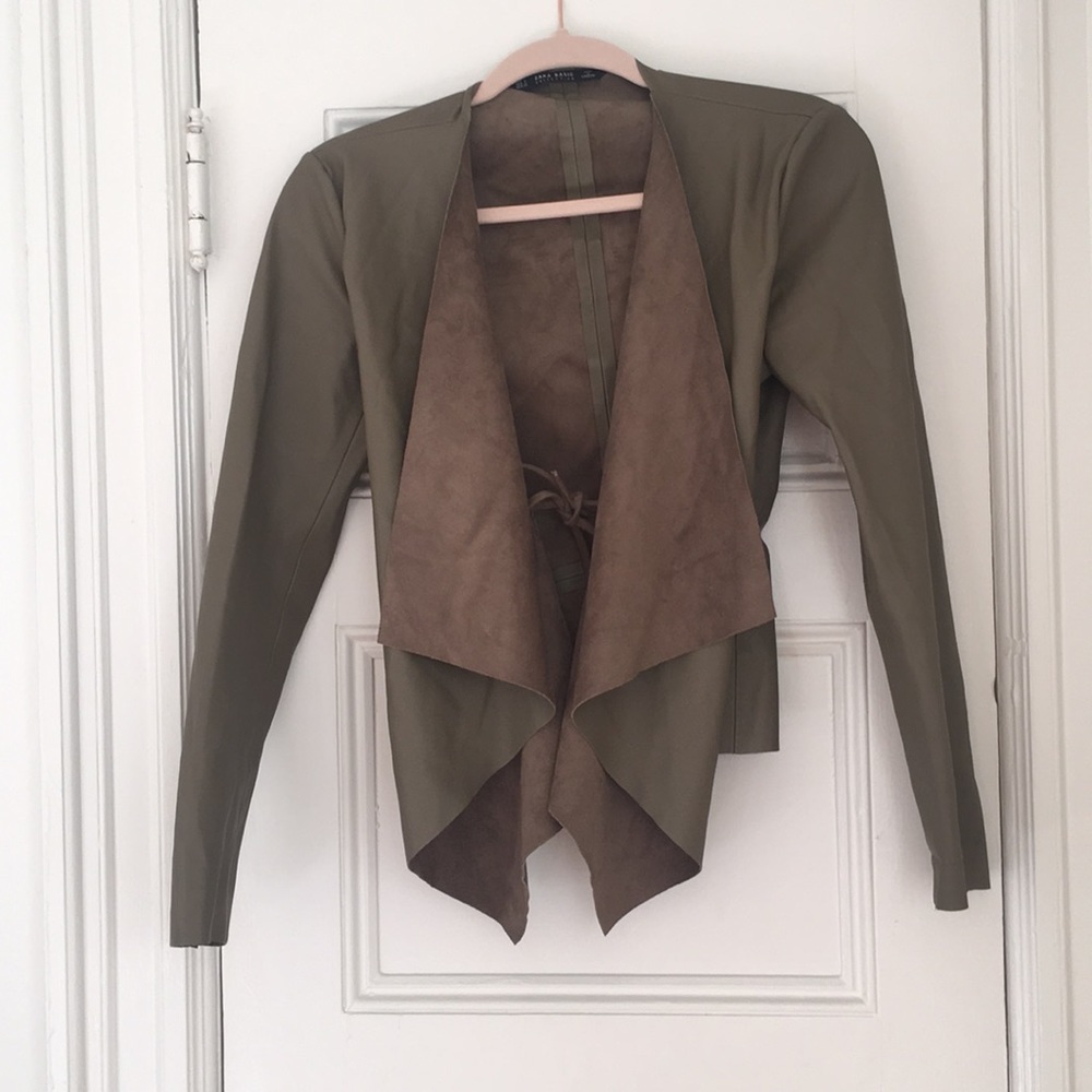 Zara Faux Leather Olive Green Jacket